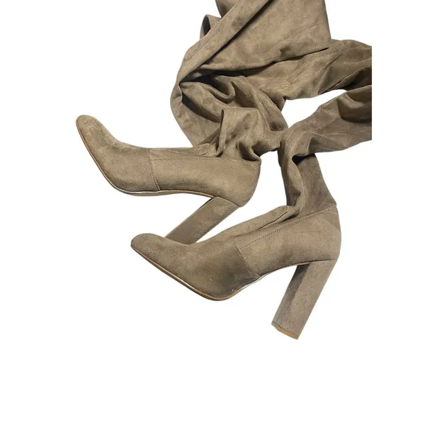 Steve‎ Madden Taupe Over-The-Knee Block Heel Suede-Look Boots Size 7.5 - Image 6