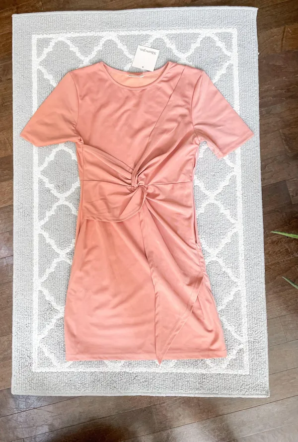 Showpo Blush Pink Front Knot Mini Dress - Image 3