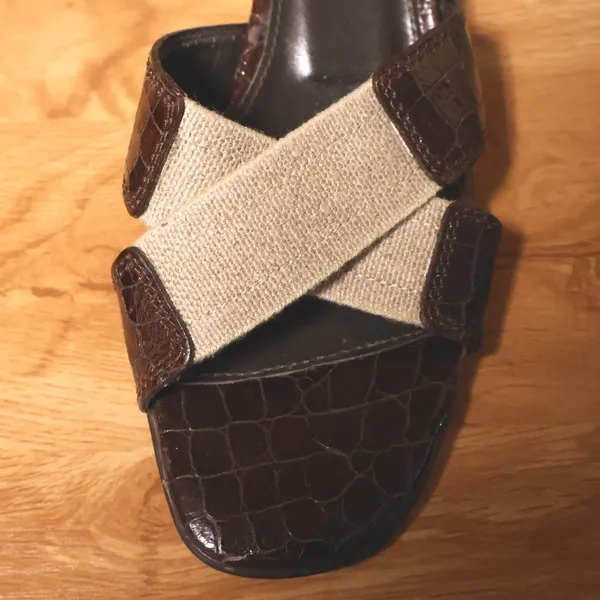 VTG Y2K Donald Pliner Kiki Kitten‎ Heel Sandal Size 7.5 Brown Croc Linen Leather - Image 10