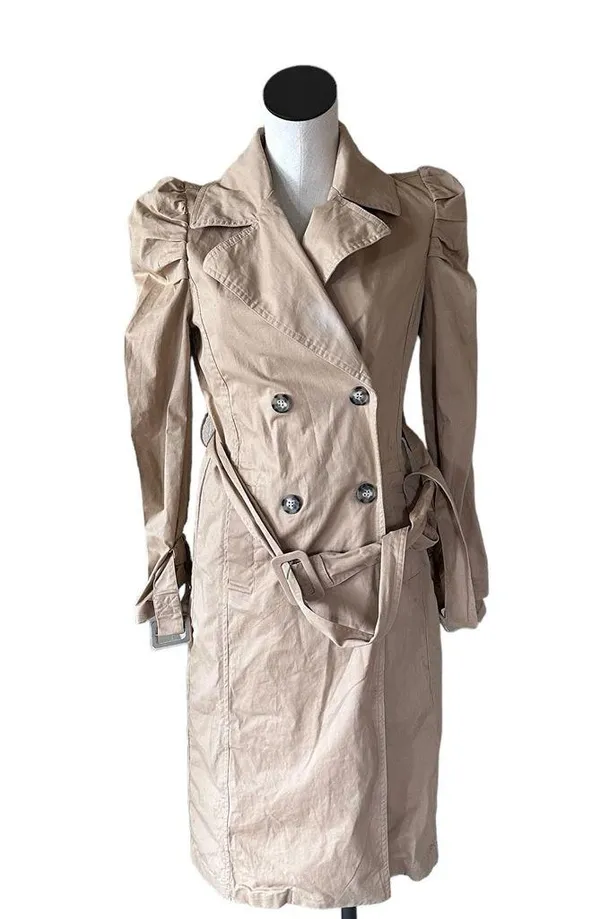 NWOT AVEC LES FILLES Puff Sleeve Belted Trench Coat Tan Camel - Image 8