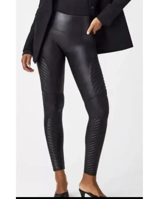 Spanx XL Black Faux Leather Moto shaping slimming Leggings Pull On Pants - Image 11