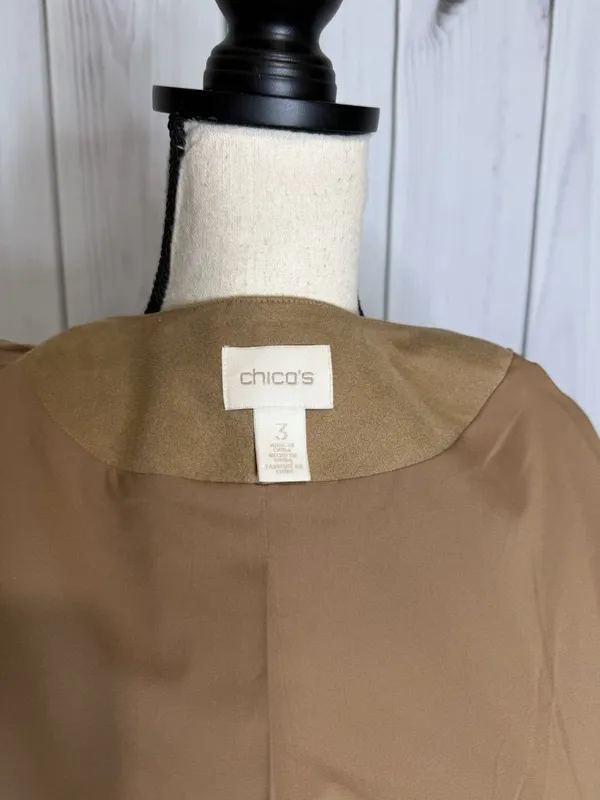 Chicos Jacket Womens Sz 3 XL Tan Leather Suede Full Zip Jacket Laser Cut - Image 9