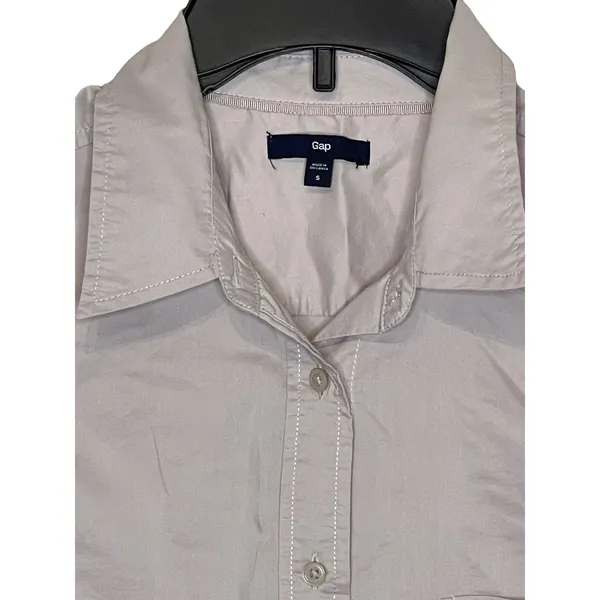 Gap Women's Shirt Button Up Collared Long Sleeve Top‎ Pocket Gray Size Small - Image 2