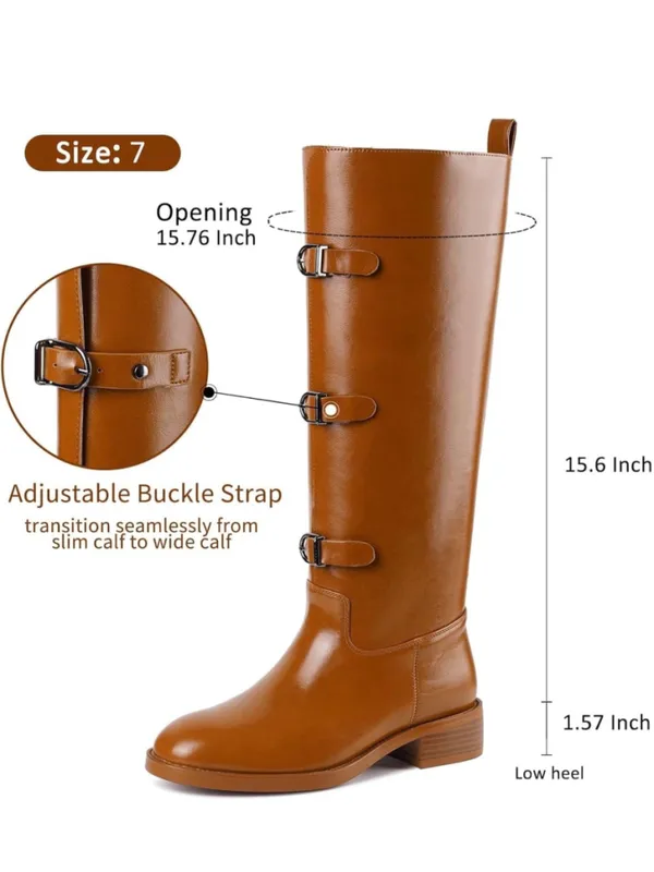 NEW Vegan Leather Knee High Boots Round Toe Chunky Low Heel Pull On Riding 7 - Image 5