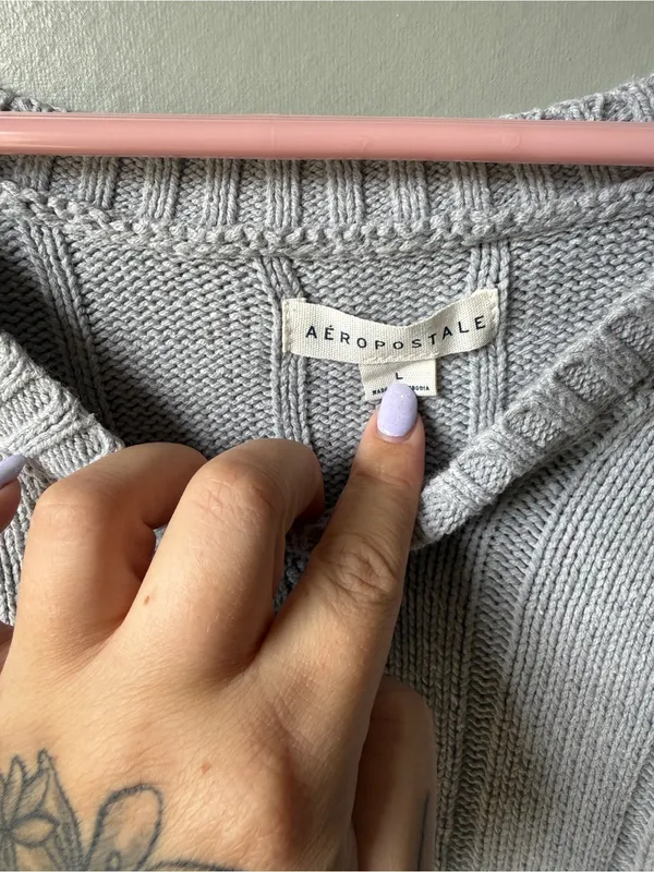 Gray‎ Ribbed V Neck Sweater Womens Y2K Cozy Casual Minimalist Preppy - Image 4
