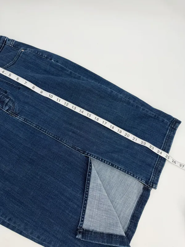 White House Black Market Skirt Womens 8 Blue Denim Midi Front Slit Tailored - Image 9