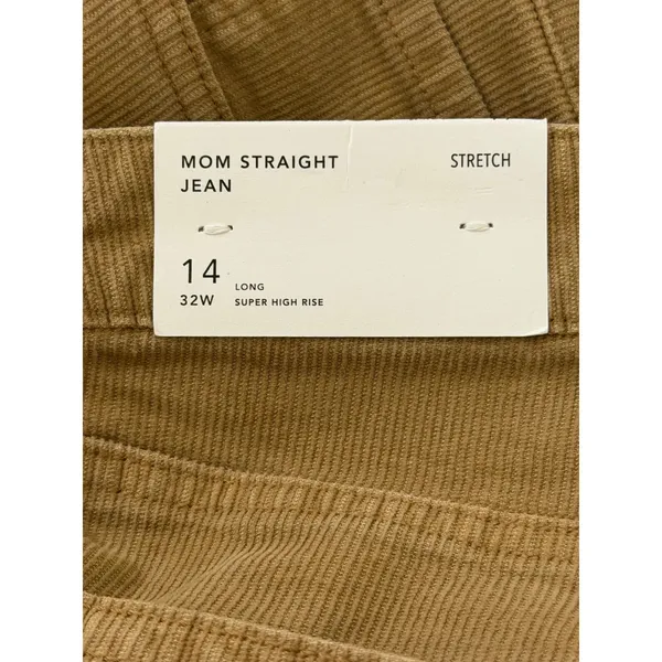 American Eagle Mom Straight‎ Corduroy Pants Tan Super High Rise 14 Long NEW - Image 3