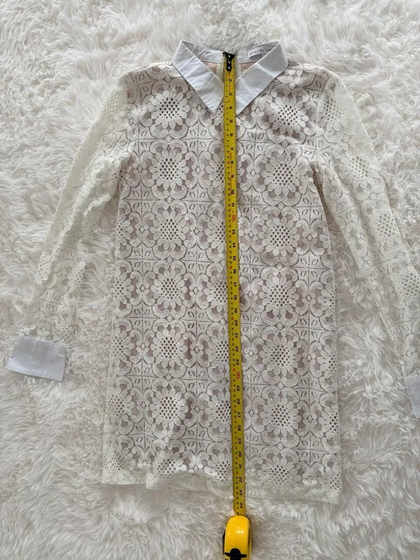 English Factory White Floral Lace Long Sleeve Mini Dress with Collar Size S - Image 5