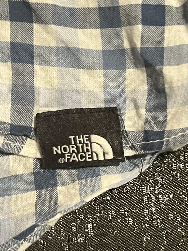 Womens lg The North Face Plaid Long Sleeve Button Down Shirt-blue/white/gray. - Image 7