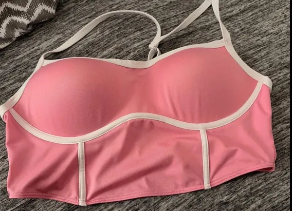 Pink Active Victoria's Secret Sports Bra Pink White Trim Molded Cup Large L/G - Image 2