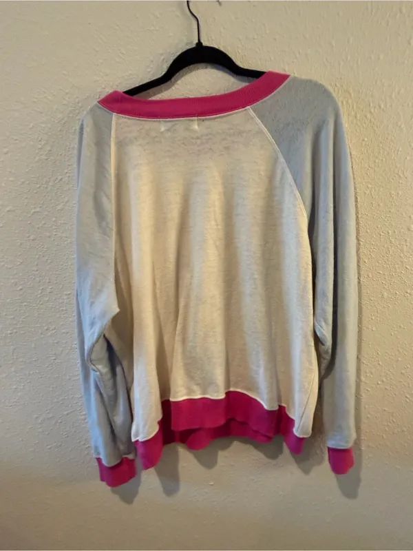 Wildfox Cream Sweatshirt with Bright Pink Trim - Image 3