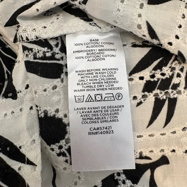 NWT Loft Botanical Eyelet Blouse White Black Cap Sleeve‎ Cotton Medium Petite - Image 5