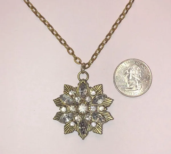 Gold Tone CZ Rhinestone Boho Retro Statement Pendant Necklace - Image 4