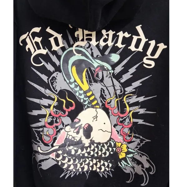 Ed Hardy Hoodie Womens S Black Full Zip Skull Snake Graphic Y2K Goth Tattoo - Image 5