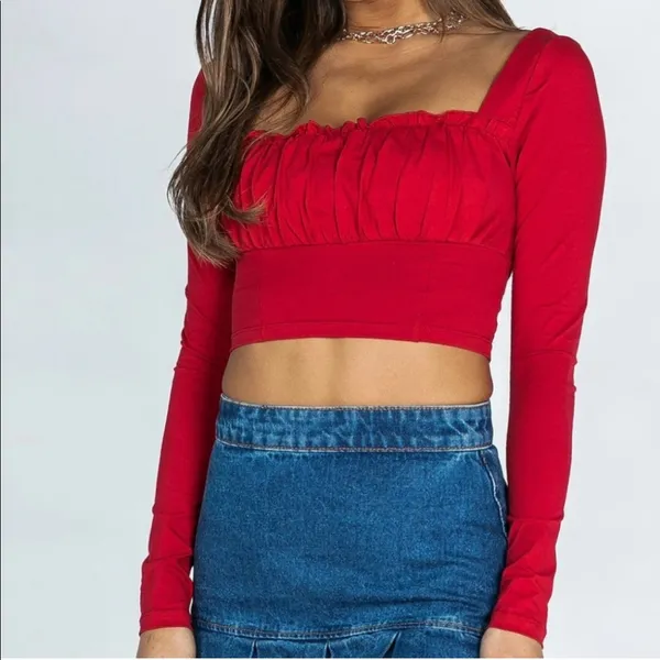Princess Polly Tilly Long Sleeve Top in Maroon Size 10 New with tag - Image 4