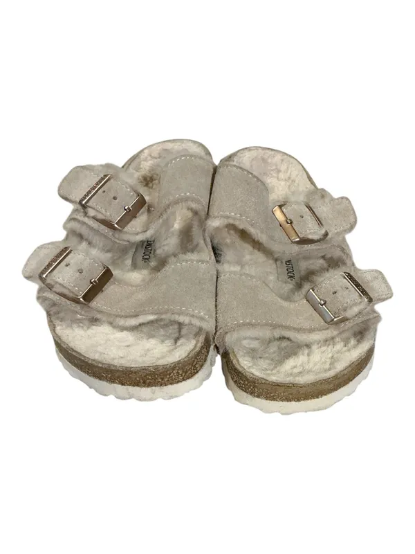 Birkenstock Arizona Shearling Suede Sandals Light Gray / Stone Coin Size 36 US 5-5.5 - Image 3