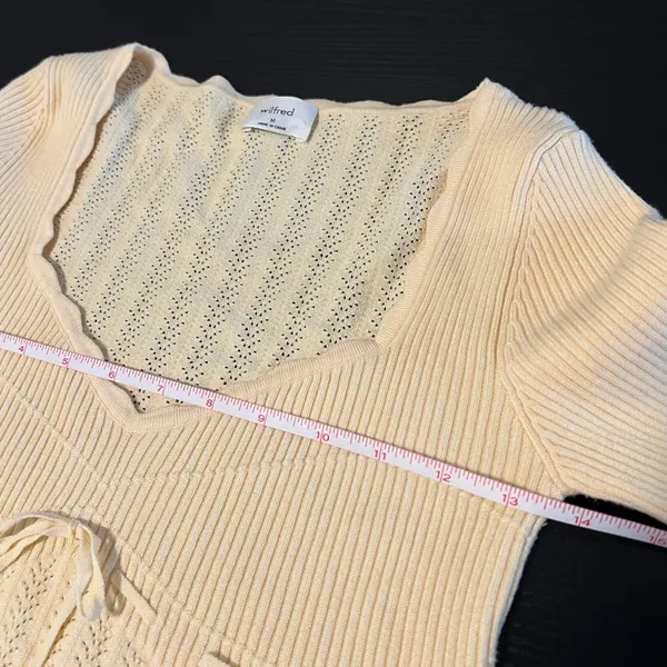 Wilfred Aritzia Yellow Soloist Pointelle Knit Babydoll Sweetheart Sweater M - Image 12