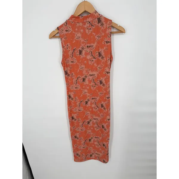 Lipslide Bodycon Dress Womens S Orange Tie Dye Mock Neck Ribbed Excellent - Image 3