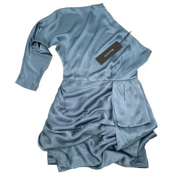 Elliatt Satin One Shoulder Dress Blue Mini Cocktail Party Size Small NWT - Image 3