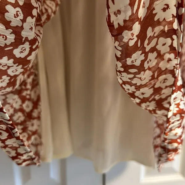 Endless Blue Women’s Dress, Brown with Floral and Gold Pinstripes, Size L - Image 7