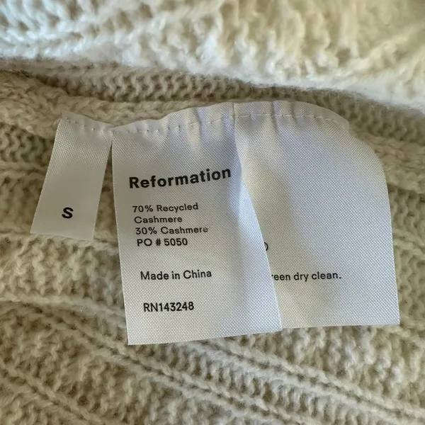 Fishermen Sweater S Cable Knit 1oo% Cashmere Cream Capsule Pullover Reformation - Image 4