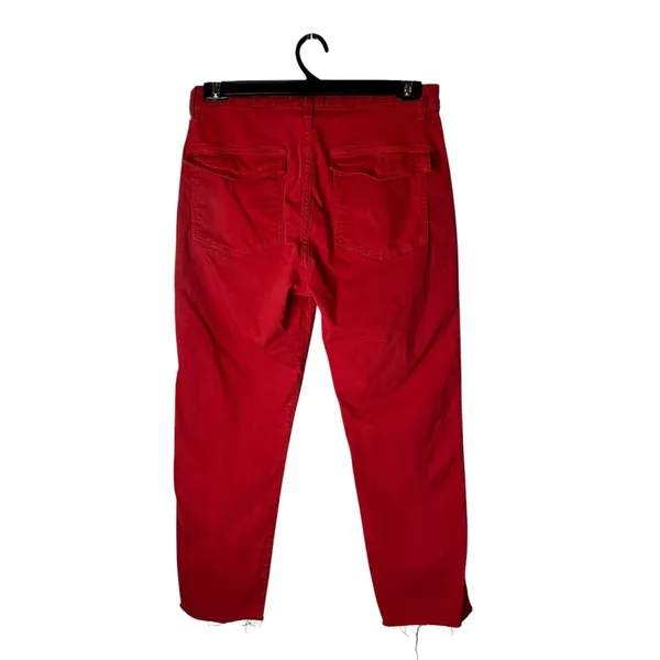AMO Easy‎ Army Trouser Women 29 Red Raw Hem Patch Pocket Straight Leg Preppy - Image 3