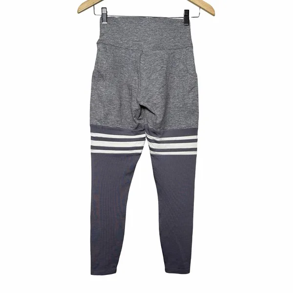 Bombshell Sportswear Perform Thigh High Leggings Women M Gray Stripe Pocket - Image 4