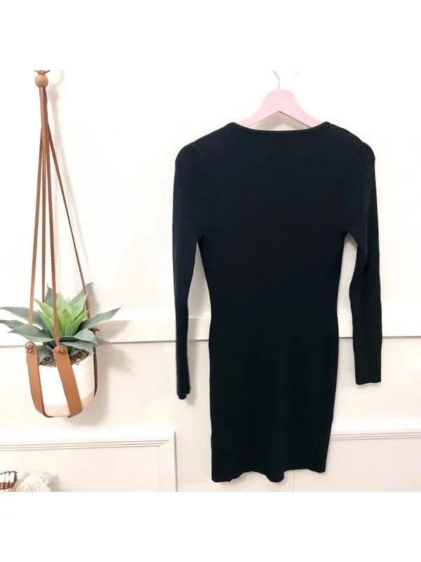 Abercrombie & Fitch Black Sweetheart Ribbed Long Sleeve Sweater Dress Size L - Image 6