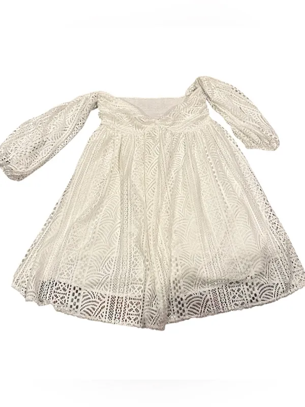 Free People Emmy Lou White Ivort Eyelet Babydoll Milkmaid Mini Dress L - Image 5