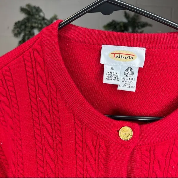 Talbots | women red wool button down sweater gold buttons - Image 3