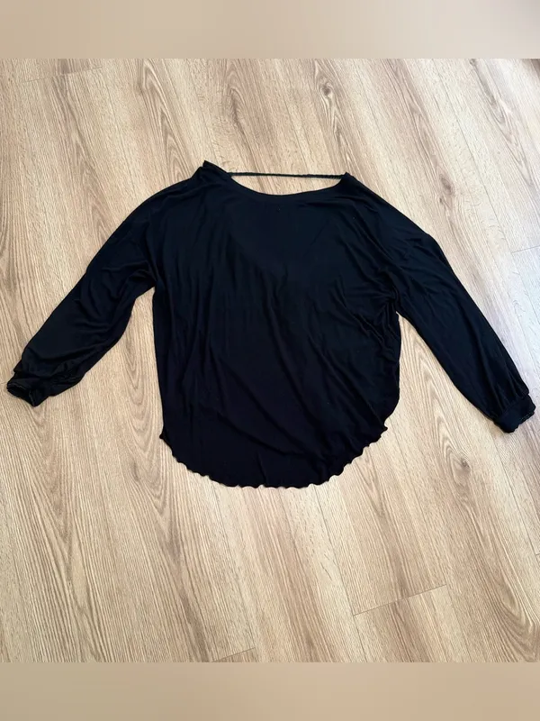 Free People Shimmy Shake Top Black Ribbed Open Back Long‎ Sleeve Size S - Image 2