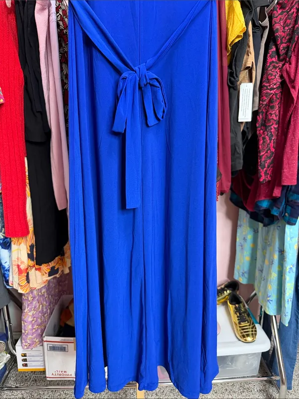 MSK Royal Blue Tie Waist V Neck Maxi Dress Short Sleeve Stretch. Size S - Image 4