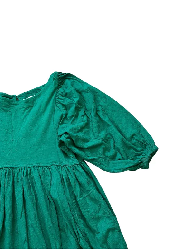 Free People Get Obsessed Babydoll Dress Puff Sleeve Emerald Green Boho Casual - Image 3