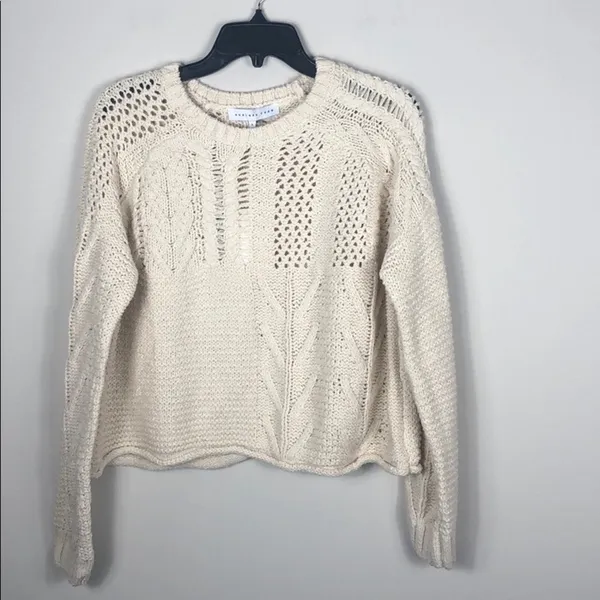 Endless Rose Ecru Chunky Open Knit Cotton Sweater Pullover NWT Large - Image 9