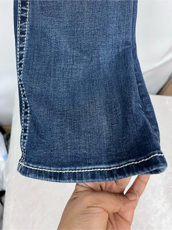 Miss Me Women's Dark Blue sequin Embroidered pockets mid rise Bootcut Jeans 31 - Image 14