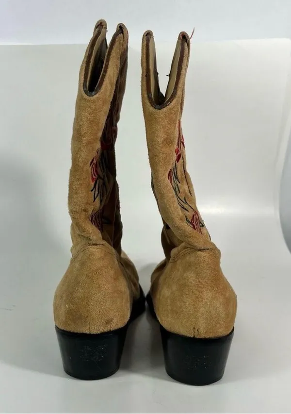 Vintage American West Trading Co. Brown Suede Rose Embroidered Cowgirl Boots 8 - Image 6
