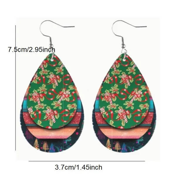 Set of 2 Christmas Teardrop Reversible PU Leather Hook Earrings C3, New! - Image 3