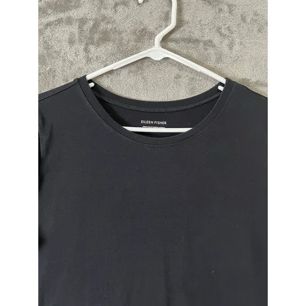Eileen Fisher Cotton Stretch Jersey Black Round Neck Dress Minimalist Capsule MD - Image 2