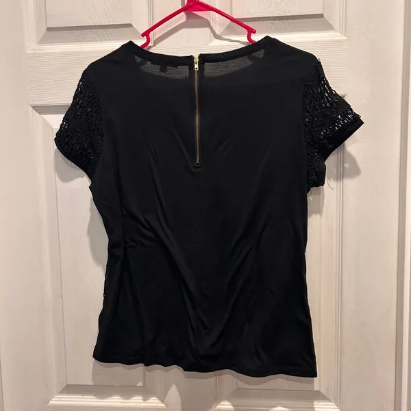 Verve‎ Ami Womens Black Lace Front Short Sleeve Blouse XL Whimsygoth Minimalist - Image 5