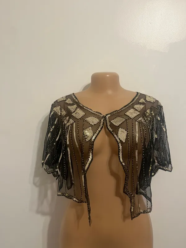 ALDO Stunning black cape with intricate gold beading. Perfect for formal occasions. - Image 5