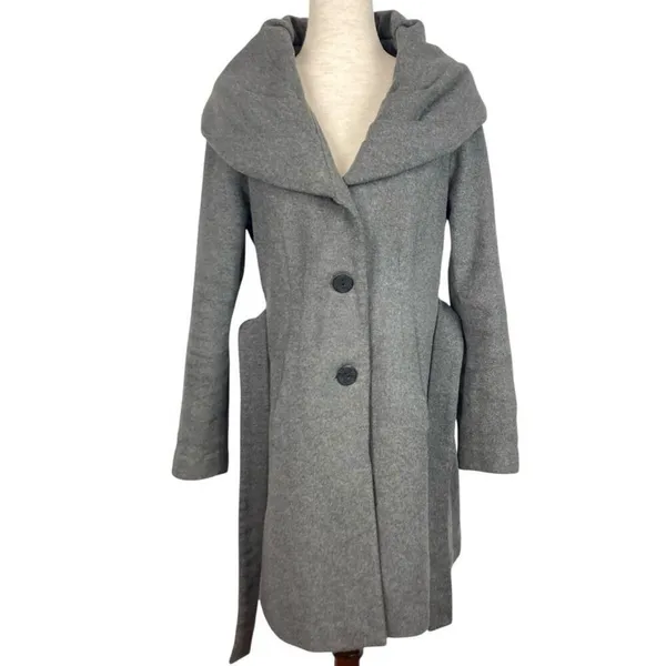 TAHARI Wool Blend Belted Shawl Collar Coat, Jacket in Grey - Image 6