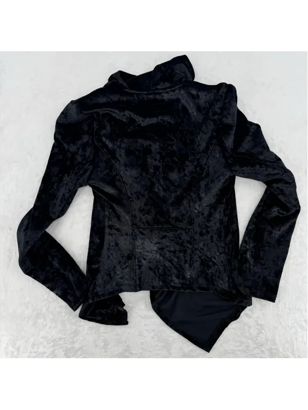 Black Velvet Shirt Asymmetric Zipper Front Peplum Back Draped Neck BlankNYC Sz S - Image 3