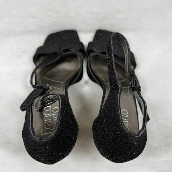 Franco‎ Sarto Womens Black Shimmer Square Toe Flare Heel Ankle Strap Sandals 8M - Image 8