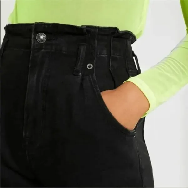 American Eagle Black High Waist Paper Bag Mom Jeans Size 8 - Image 12