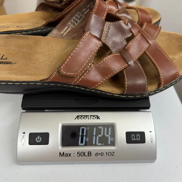 Clarks Collection Brown Leather Strappy Slide Sandals hook and loop summer 9.5 - Image 9