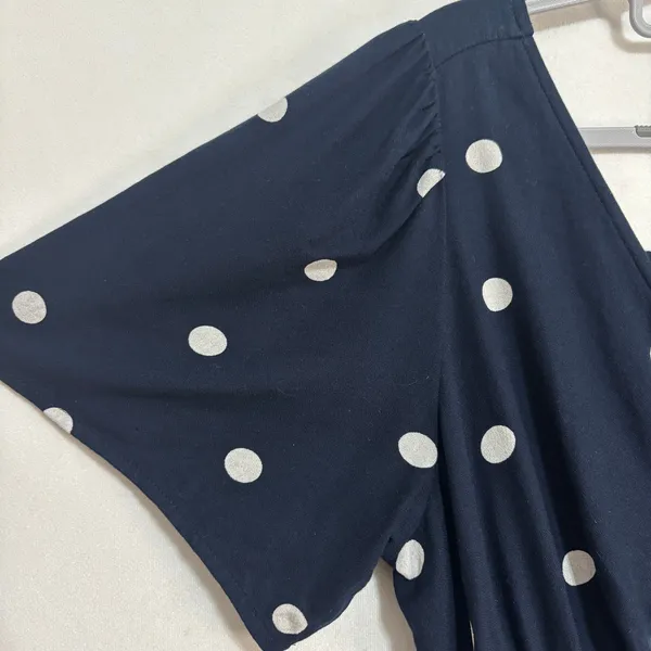 Old Navy Midi Dress Navy Polka Dot Button Front Smocked Modest Church Work Large - Image 5