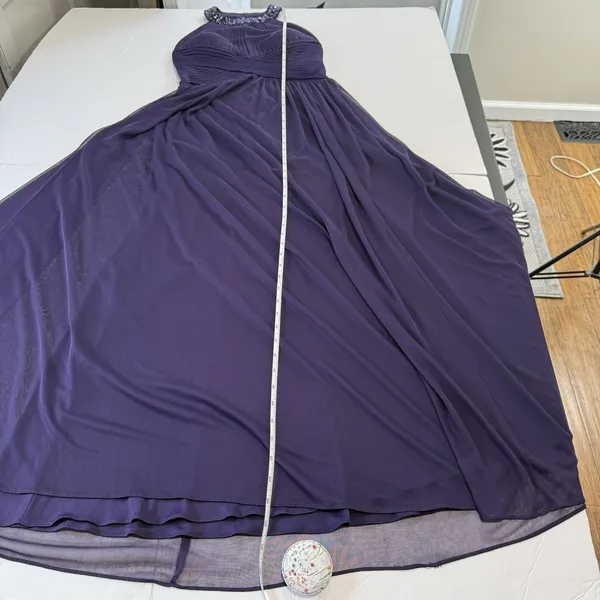 Alex Evenings Purple Beaded Sleeveless‎ Chiffon Halter Gown Size 8 Shawl - Image 11