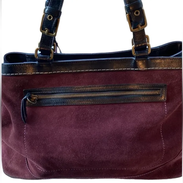 Coach Burgundy Suede Hampton Shoulder Bag - Image 2