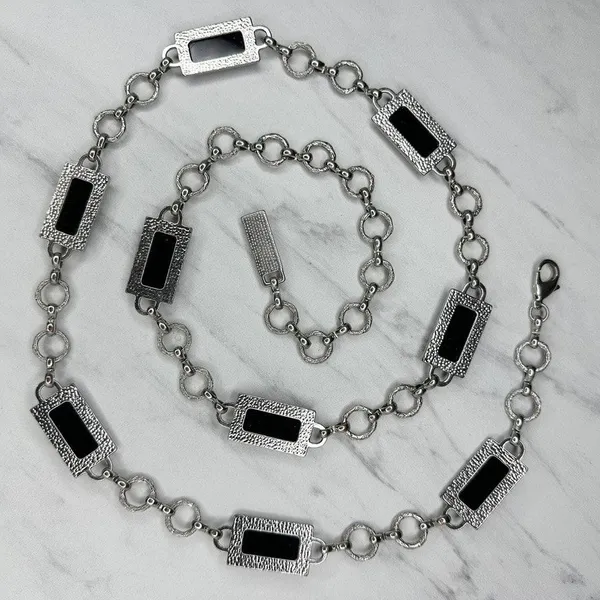 Womens Black Faceted Rhinestone Silver Tone Chain Belt Large (L/XL) ✨ - Image 2