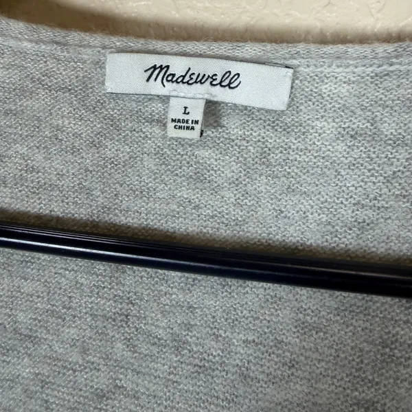 Madewell Womens Heather Gray Merino Wool Alpaca Blend V-Neck Sweater Large - Image 4